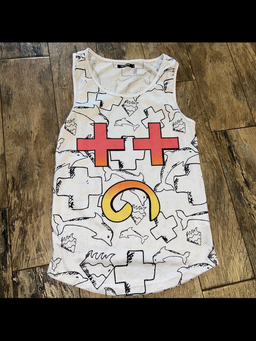Pink Dolphin White Tank Top with Red & Yellow Gradient Graphics